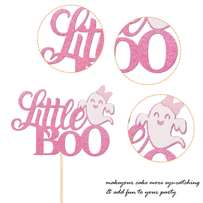 1 Pack Little Boo Halloween Cake Topper Glitter Happy Boo Day Ghost Cake Pick Baby Shower Birthday Happy Halloween Party Cupcake Decoration Supplies Pink
