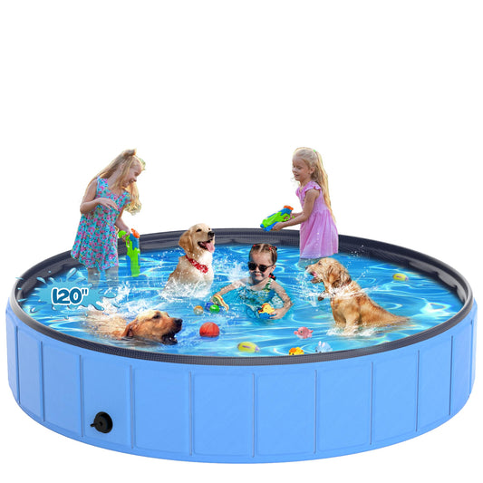 Instraella 120x20'' Extra Large Dog Pool Foldable Plastic Bathtub for Large Dogs,1mm Durable and Collapsible Pet Bathing Tub Portable Outside Swimming Pool for Kiddie and Dogs