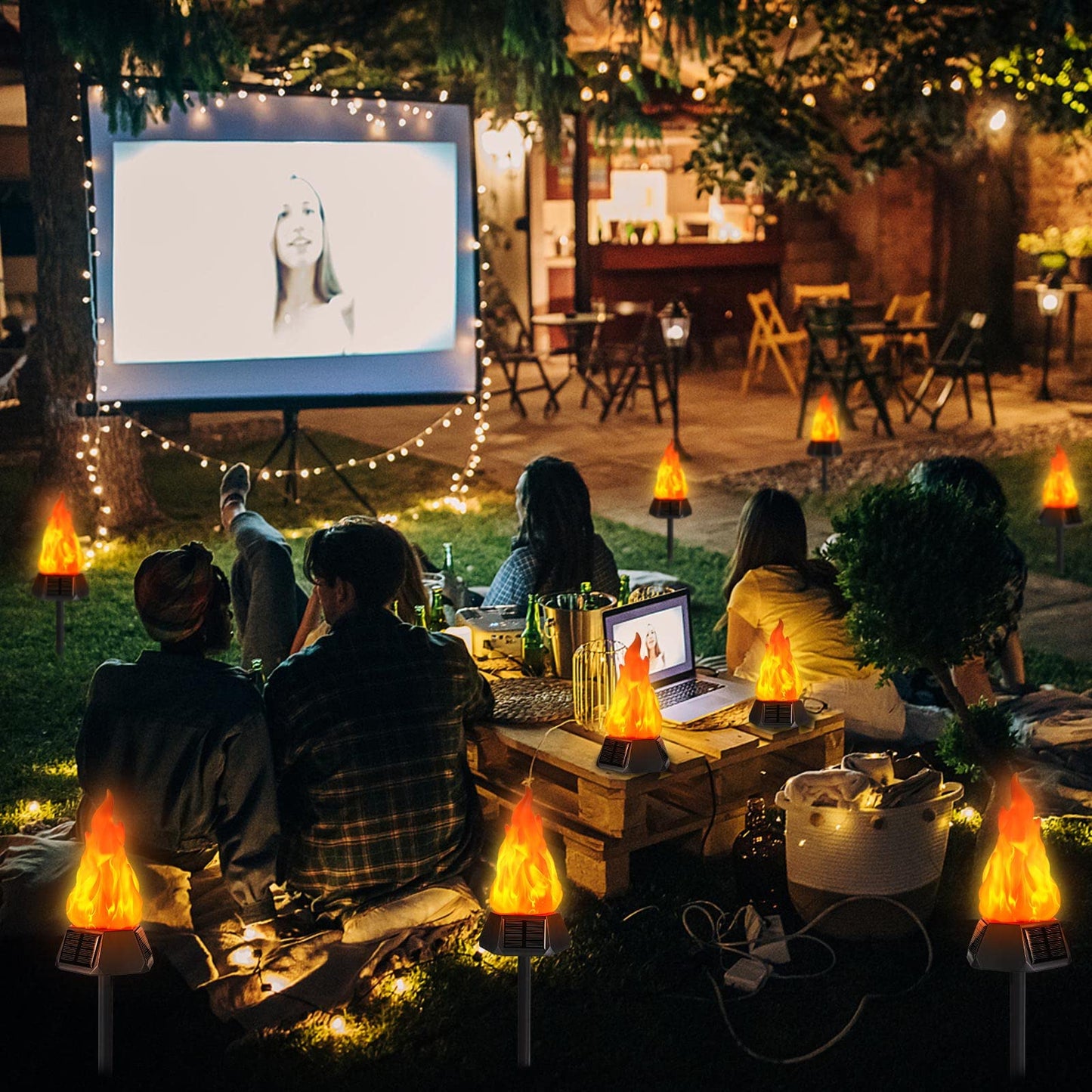 Toodour Solar Halloween Lights Outdoor, 4 Pack Solar Torch Lights with Flickering Flame, Waterproof LED Flame Torches - Outdoor Light for Camping Garden Landscape Yard Halloween Decorations