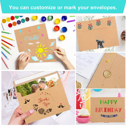 50 Pack Brown Kraft Envelopes, 5x7 Envelopes for Invitations, A7 Invitation Envelopes for Personalize Gift Cards, Wedding, Baby Shower, Birthday Party