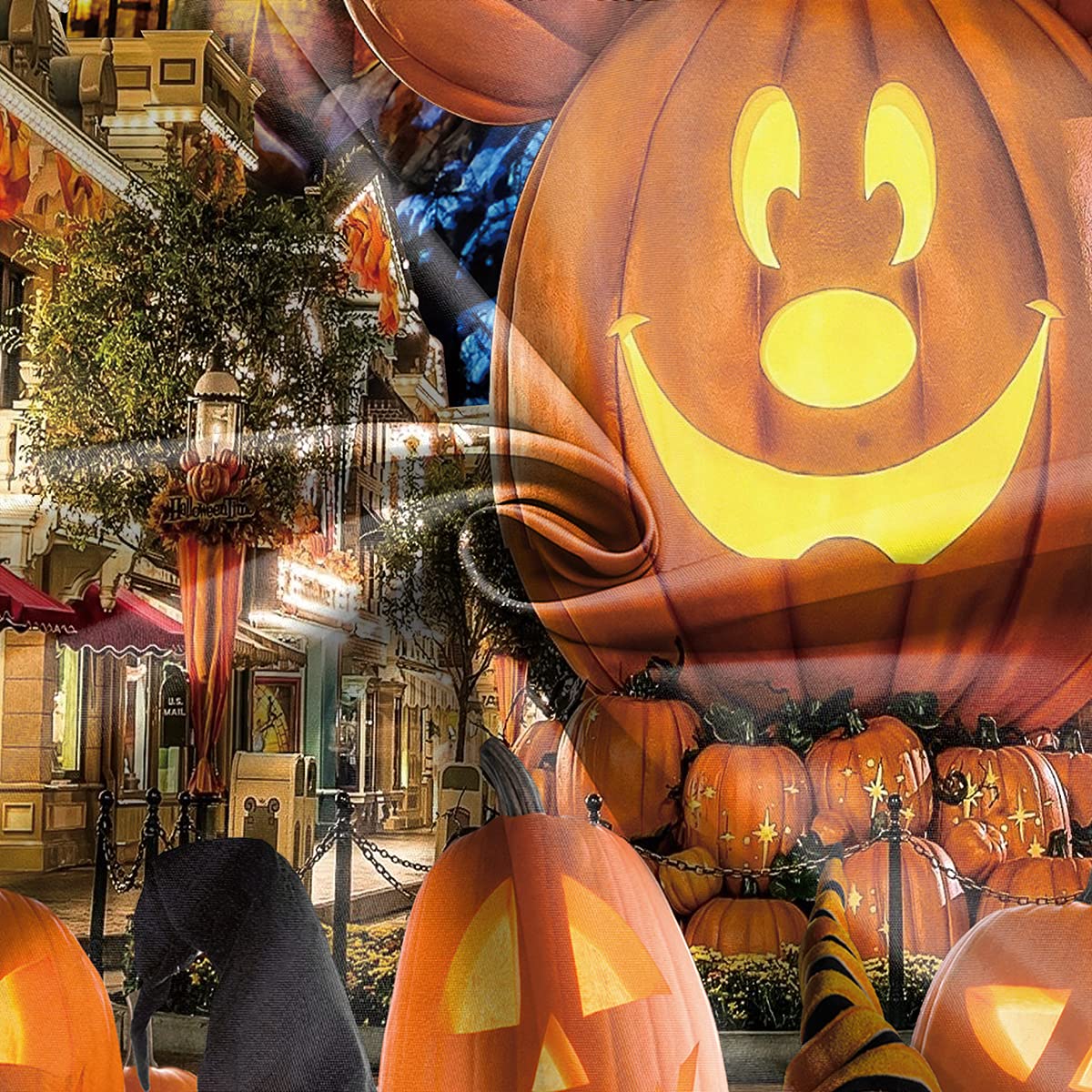 DePhoto Halloween Shower Curtain for Bathroom Kids Cartoon Pumpkin Wizard hat Moon Castle Star Street lamp Poliester Fabric Decoration Water Proof with 12Hooks 72x72inch