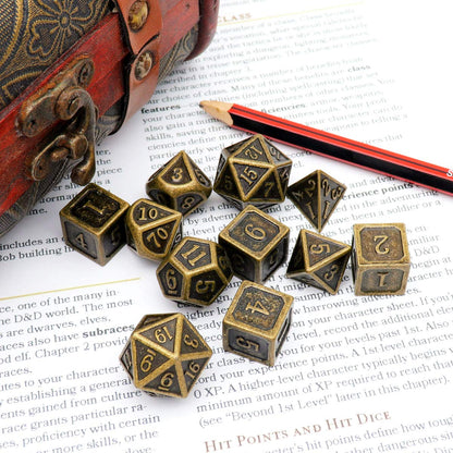 Haxtec 11 Pieces Metal DND Dice Set D&D Extra D6 D20 Ancient D&D Dice for Dungeons and Dragons TTRPG Games-Antique Bronze 11PCS