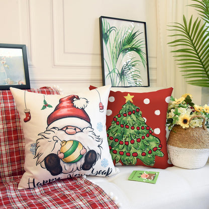 Coliuso Christmas Throw Pillow Covers 18x18 Set of 4 Xmas Series Holiday Cushion Pillow Cover Christmas Decorations for Sofa Couch Bed Farmhouse Outdoor Living Room (Red and Green)