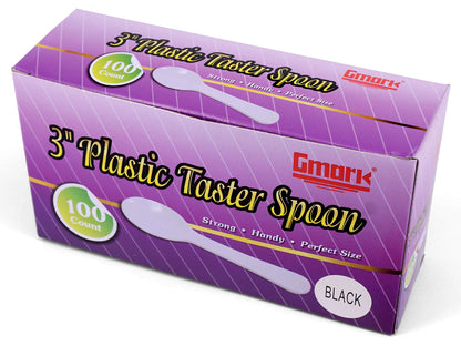 Extra Sturdy, Gmark 100pc 3-Inch Taster Plastic Mini Spoons Black Clear Best for Chocolate Coffee flavor Ice Cream Dessert Black 1 Box Set GM1002H