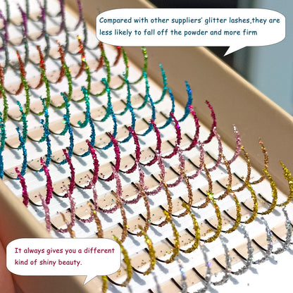 FQNing Glitter Lash Extensions Laser 12 Colors Individual Spikes Eyelash Extension Professional Supplies 15mm (Mix-12 Colors)