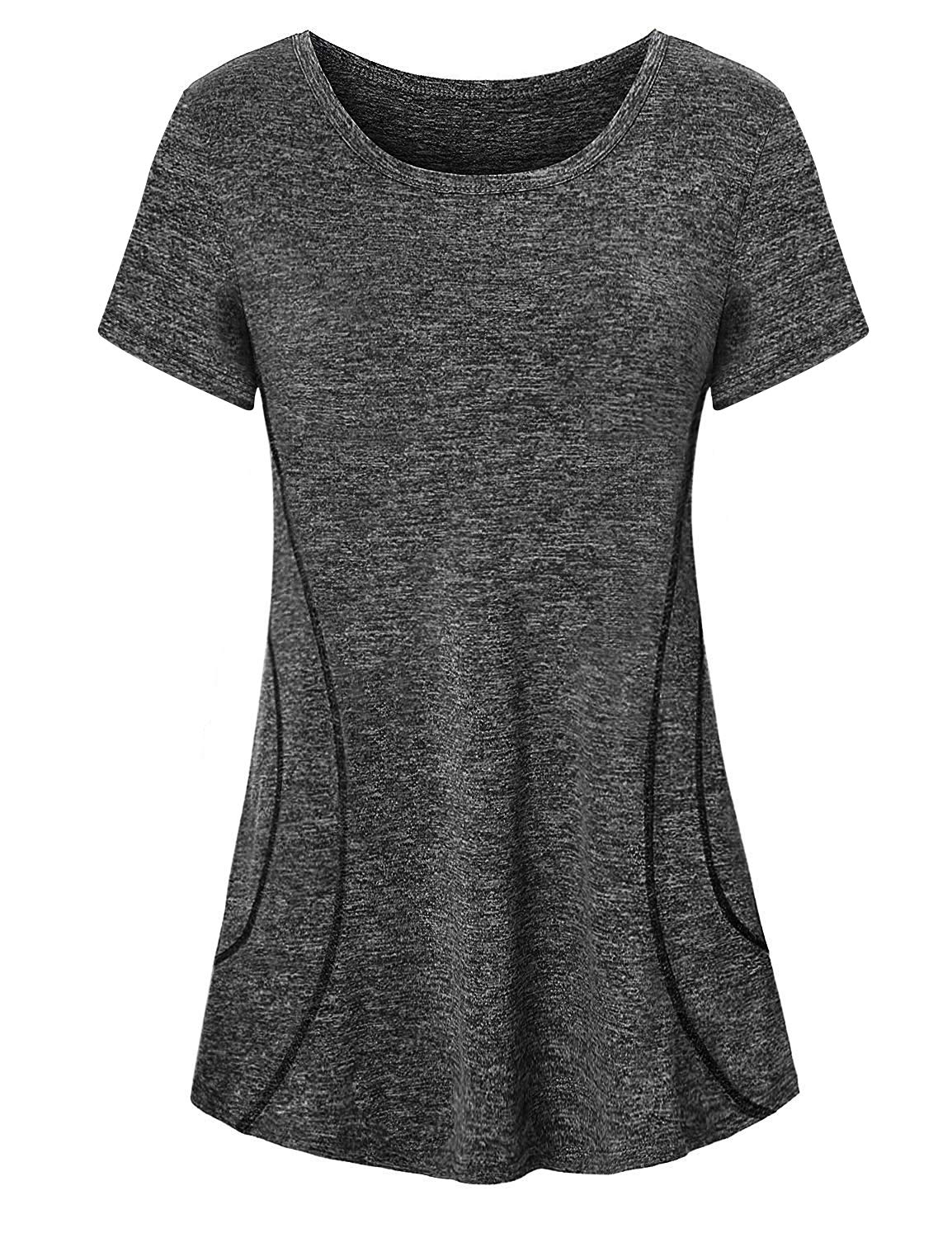 Fitness Yoga Shirts Tops for Women,Cucuchy Juniors Workout Clothes Cute Short Sleeve Round Neck Casual Tee Shirt Flowy Athletic Wear Fast Fit Hiking Running Sport Clothing Funny Outfit Black M