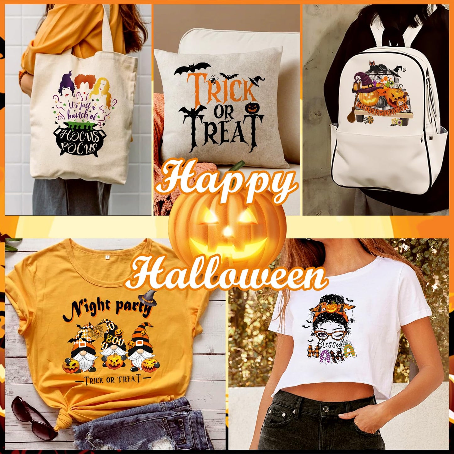 Halloween Iron on Transfer for T-Shirts, Orange Pumpkins Heat Transfer Vinyl Stickers, Heflashor 12 PCS Fall HTV Pumpkins Leopard Pattern Iron on Decals Patches for Party, Easy Press