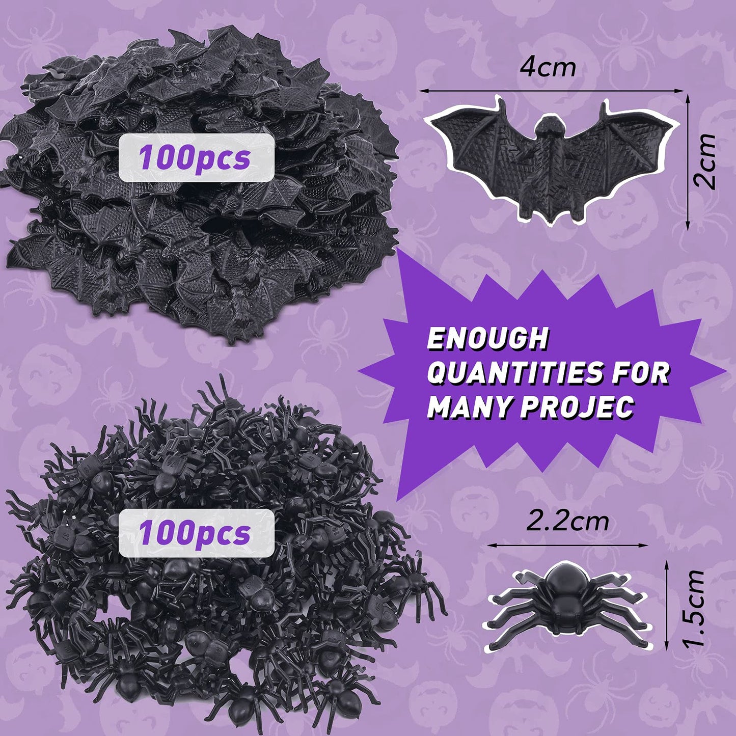WHXGQ 200 Pcs Plastic Bats Spiders Halloween Mini Bats and Fake Spiders for Decorations Creepy Scary Prank Toys Plastic Insec Toys Halloween Miniatures
