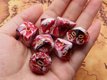 DND Dice Set Red Mix White Dice for Dungeon and Dragons D&D MTG 7-Die RPG Polyhedral Dice
