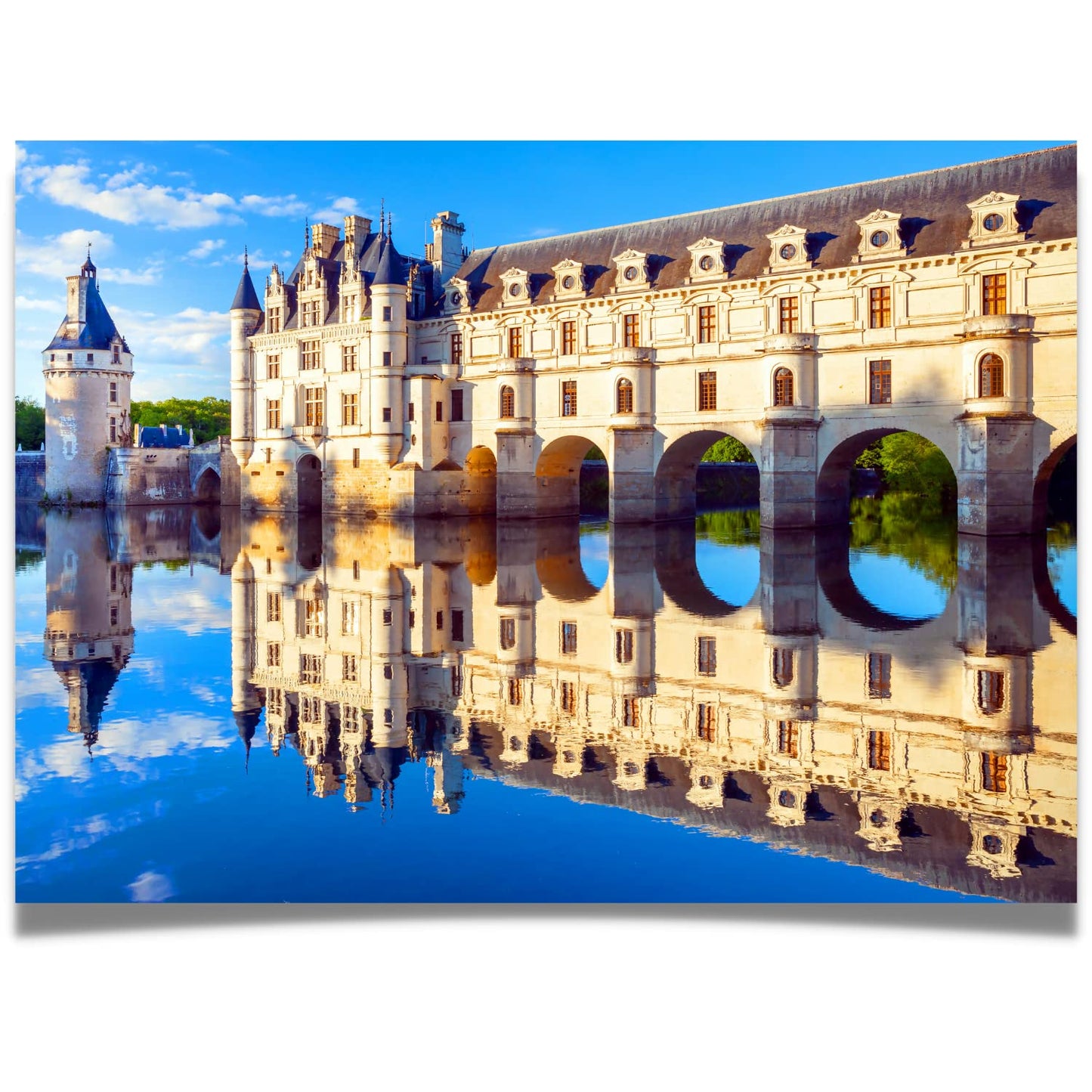 Jigsaw Puzzle for Adults 1000 Pieces - French Castle On River Cher - Size Large 27 x 20 inch - Refrence Poster 11x16, Sturdy Tight Fitting Pieces, Letters On Back, Rated Hard