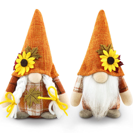 Godeufe Set of 2 Fall Gnomes Plush Autumn Decorations Harvest Handmade Elf Dwarf Figurines for Home Kitchen Farmhouse Tiered Tray Holiday Festival Party Scandinavian Tomte
