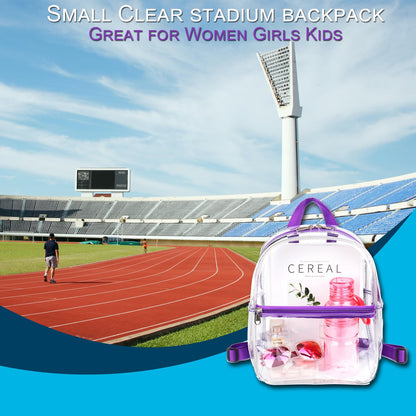 Keepcross Purple Small Mini Clear Backpack for Girls Kids - Cute Plastic Clear Bag Stadium Approved Great for Festival Sport Events Concerts Beach Travel