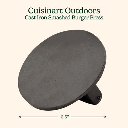 Cuisinart 6.5" Cast Iron Smashed Burger Press, Round Flat Edge Grill Press for Crispy Smash Burgers, Burger Tool for Grill and Griddle Accessories, for BBQs and Tailgates