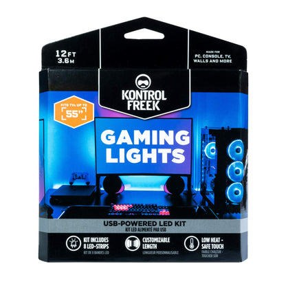 KontrolFreek Gaming Lights: LED Strip Lights, USB Powered with Controller, 3M Adhesive for TV, Console, PC, Wall (12 Ft)