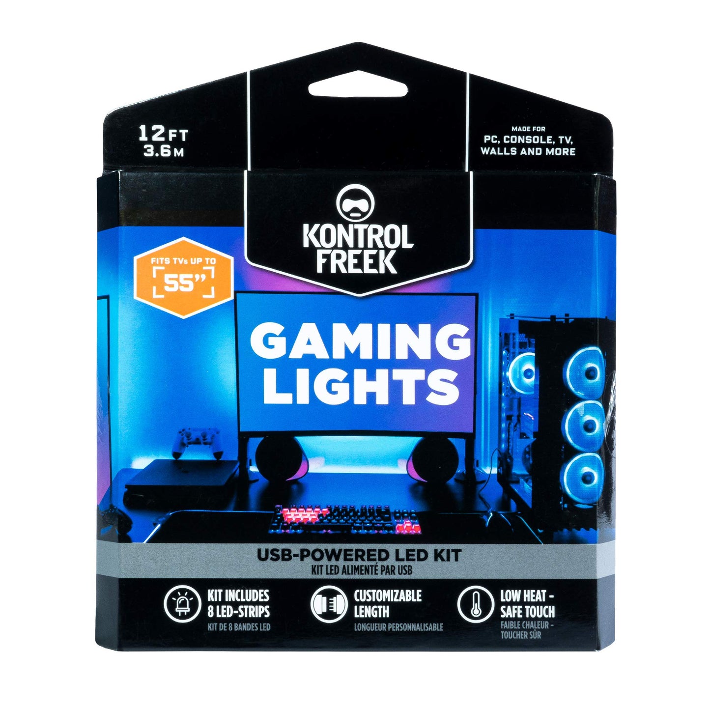 KontrolFreek Gaming Lights: LED Strip Lights, USB Powered with Controller, 3M Adhesive for TV, Console, PC, Wall (12 Ft)