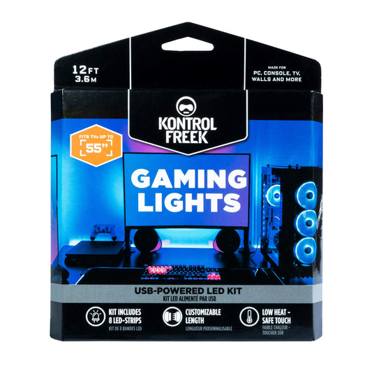 KontrolFreek Gaming Lights: LED Strip Lights, USB Powered with Controller, 3M Adhesive for TV, Console, PC, Wall (12 Ft)