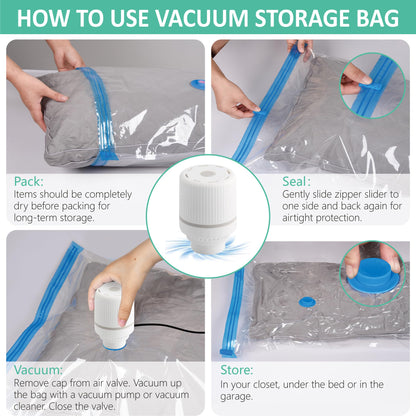 Cozy Essential 20 Pack Vacuum Storage Bags with Electric Pump, Vacuum Seal Space Saver Bags for Clothing, Pillows, Blanket, Bedding, Comforters