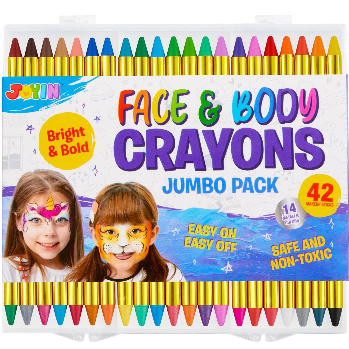 42PCS Face and Body Paint Crayons, XL Face Painting Kit Safe and Non-Toxic Ultimate Party Pack Including 14 Metallic Colors for Birthday Makeup Party Supplies, Festivals, Gifts for Kids Girls Boys