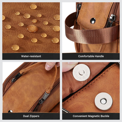 Estour Toiletry Bag for Men, Travel Toiletry Bag Travel Essentials, Dopp Kit Water-resistant Shaving Bag, Bathroom Bag Toiletries Organizer, Brown(PU Leather)