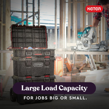 Keter Stack-n-Roll Modular Tools Organizer for Garage Storage and DIY, 3 Piece Resin Rolling Tool Box System for Small Parts, Black