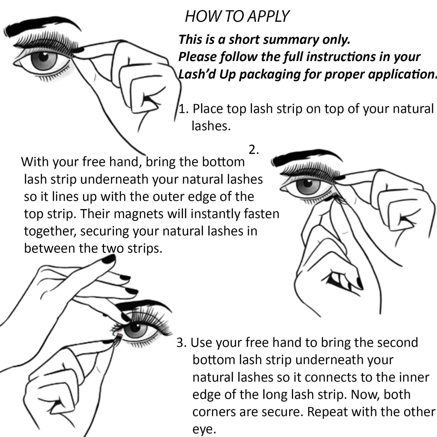 Lash'd Up Magnetic Eyelashes Without Eyeliner 3 Magnets (Can also be worn as Dual Magnets) Full Eye Snap-on Set Soft Faux Silk Vegan (Very Natural)