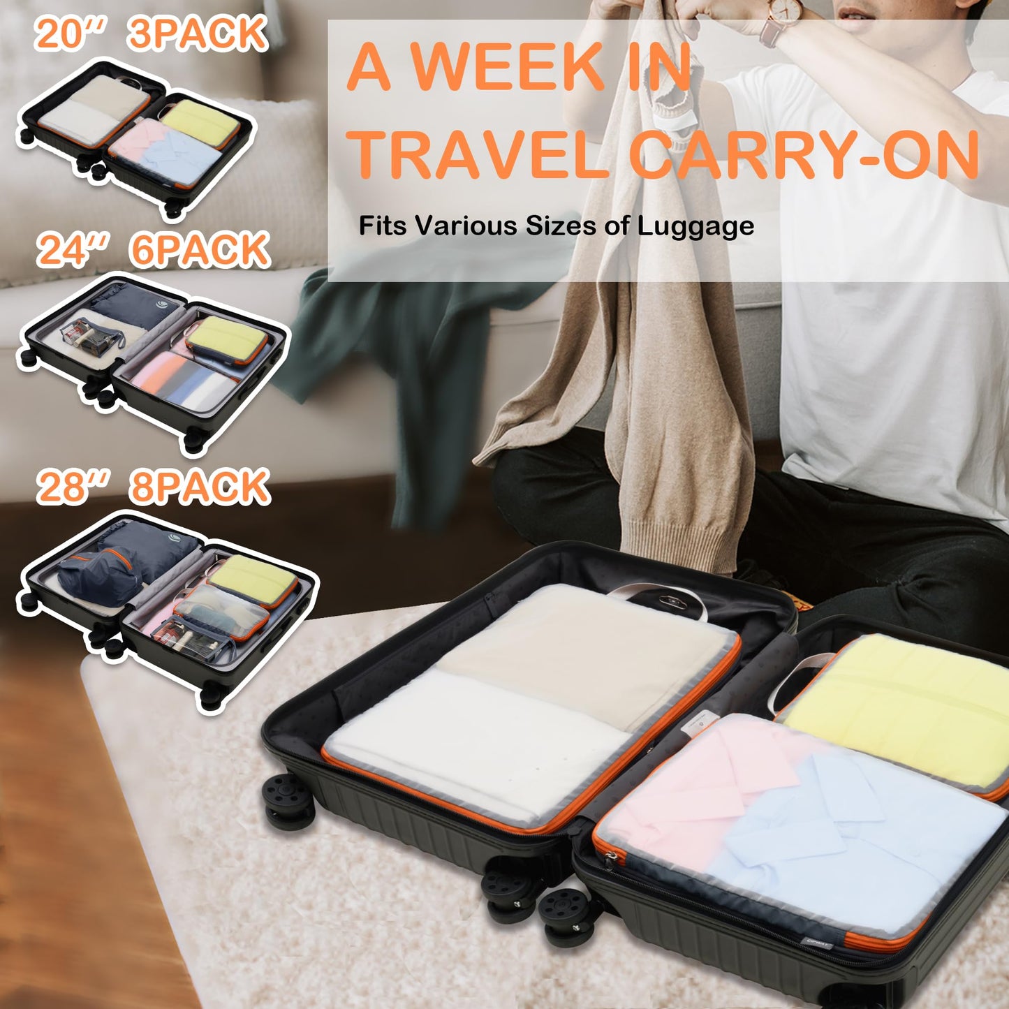 Cipway Compression Packing Cubes, See Through Mesh Luggage Organizer Bags, Travel Essentials for Carry on Suitcase with Laundry Bag and Clear Toiletries Bag（6Pcs,Grey）