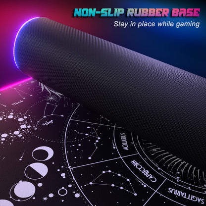 ITNRSIIET RGB Gaming Mouse Pad, Full Desk XL Extended Large Gaming Mousepad, 12 Lighting Modes, 30% Thicker, Big LED Desk Mat for Keyboard Computer Men Gamers Esport Pros, 32" x 12", Black Sun Moon