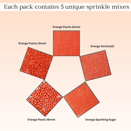 Confect Orange Sprinkles – Halloween Edible Sprinkle Mix | Assorted 5-Pack with Orange Dragees, Jimmies & Sparkling Sugar | Spooky-Night Sprinkles | Cake & Cupcake Decorating Topping | Vegan, Gluten-Free – 5 Oz
