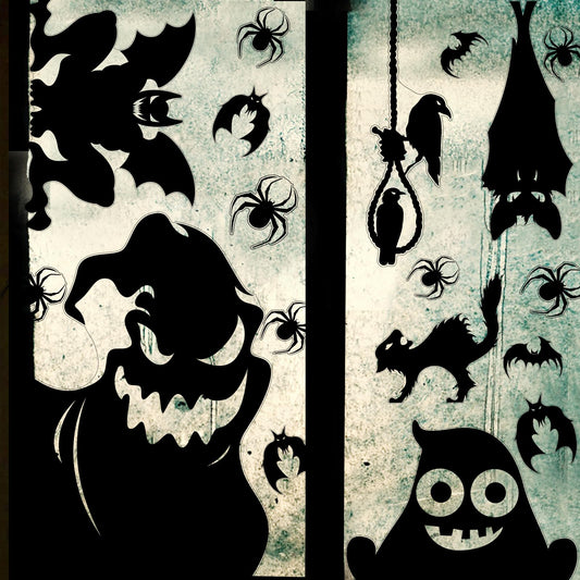 FOIMAS Halloween Window Cling Sticker,Giant Spooky Monster Silhouette Window Decals for Haunted House Halloween Home Decoration,4 Sheets