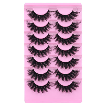 JIMIRE Faux Mink Lashes Fluffy Volume False Eyelashes Pack Dramatic Natural Look Wispy Cat Eye 18MM Fake Lashes 7 Pairs