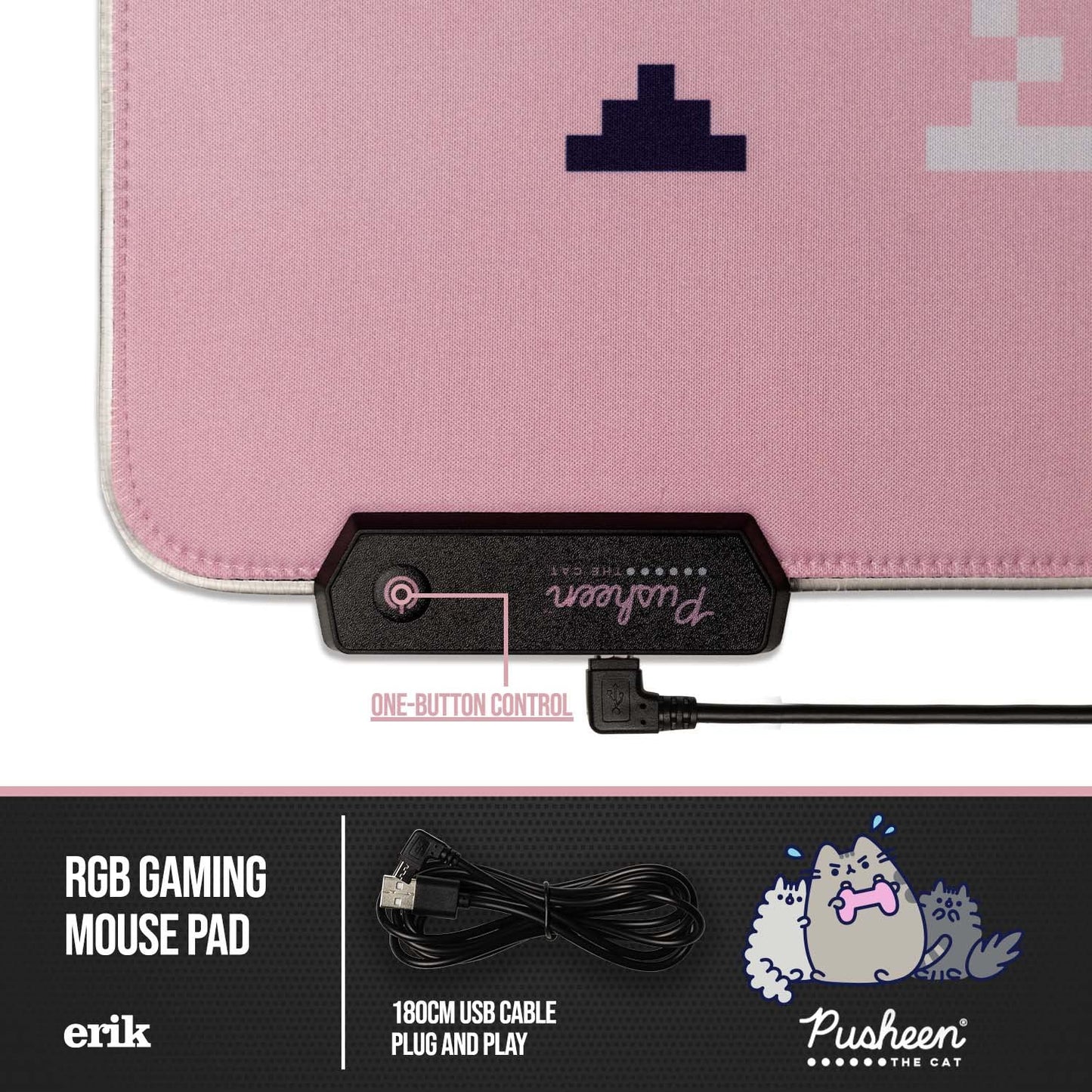 Erik Official Pusheen XXL RGB Gaming Mouse Mat | LED Mouse Mat | 900x400x4 mm Non-Slip Rubber Base Mouse Pad RGB, RGB Gaming Mouse Pad, Keyboard Mouse Mat | Pusheen Gifts | Kawaii Gaming