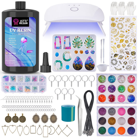 LET'S RESIN Jewelry Making Kit - 153Pcs Highly Clear Resin with Upgraded UV Lamp, Resin Accessories for Keychains, Jewelry