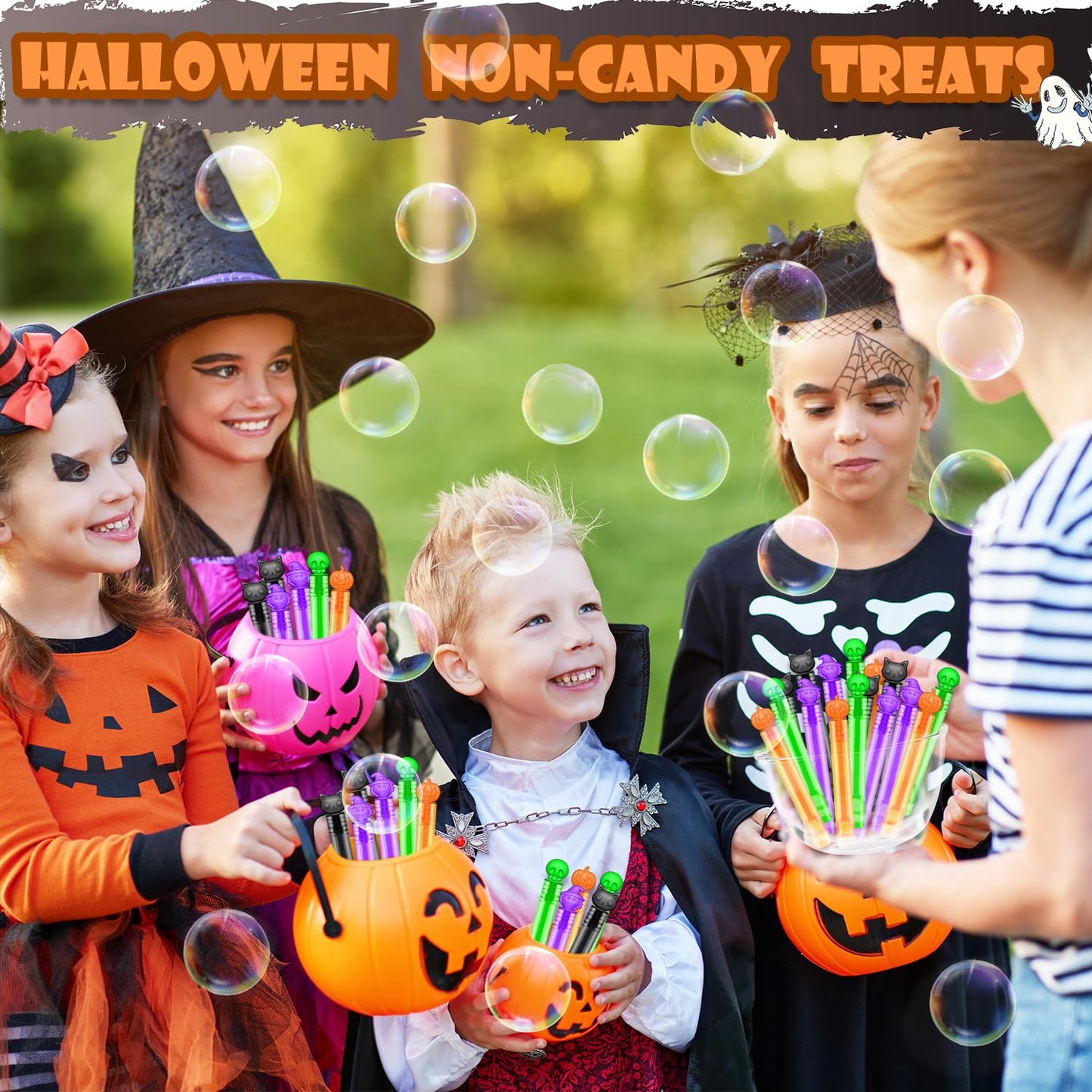 Halloween Treats Non Candy for Toddlers 20 PCS, Mini Bubble Wands Prizes Toys Gifts Bags for Kids, Small Halloween Birthday Classroom Party Basket Goody Bag Stuffer Trinkets Stuff for Boys Girls