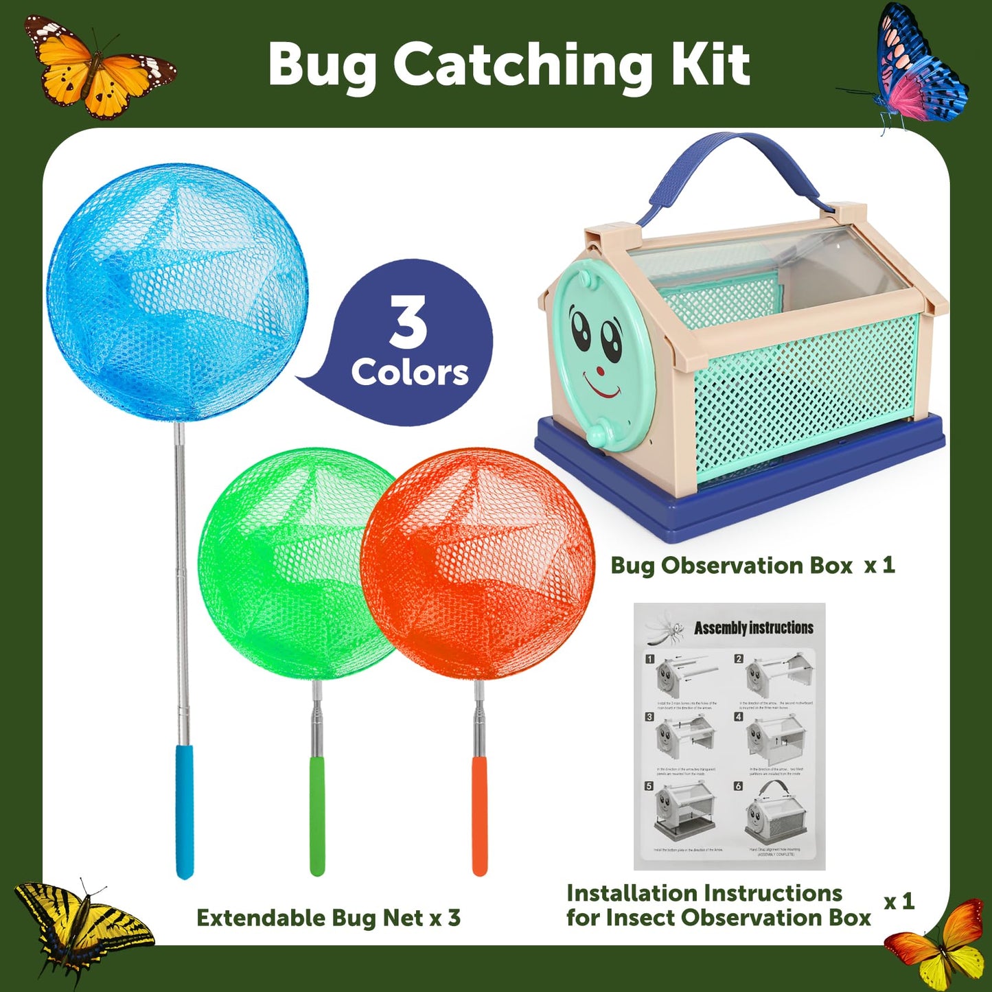 Kids Bug Catcher, Bug Catching Set with Butterfly Net, Insect Toys Collection Box, Insect Habitat, Kids Adventure Set Outdoor Toys-Nature Exploration Set for Kids 3+ Years