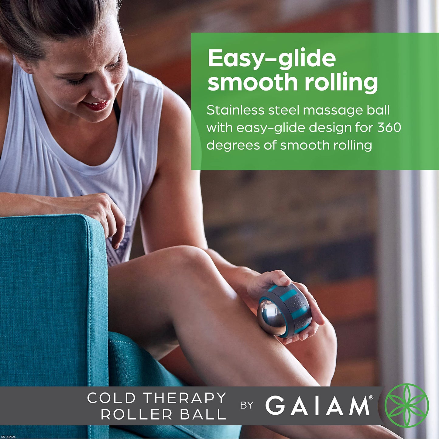 Gaiam Restore Rolling Massager (Cold Therapy), Ergonomic 360° Easy-Glide Muscle Roller for Full Body Relief, Travel-Friendly Design, Massage Tool to Help with Sore Muscles and Post-Workout Recovery