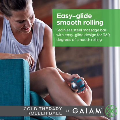 Gaiam Restore Rolling Massager (Cold Therapy), Ergonomic 360° Easy-Glide Muscle Roller for Full Body Relief, Travel-Friendly Design, Massage Tool to Help with Sore Muscles and Post-Workout Recovery