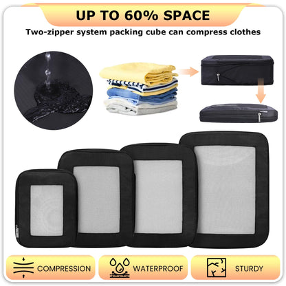 HDKJDPG Ultralight Compression Packing Cubes Travel for Suitcases ，Compressible Mesh Packing Cubes for Travel Women Packing Organizers 4 Set
