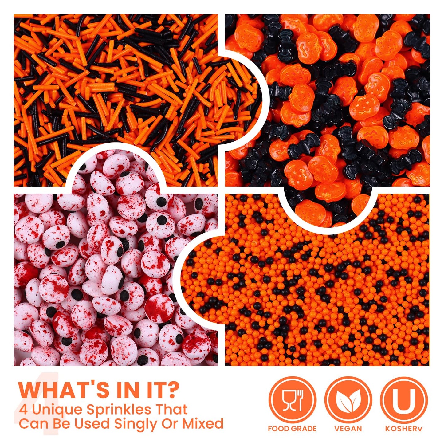 Halloween Sprinkles for Cake Decorating, Food Grade 50g/bottle, Jimmies Sprinkles, Pumpkin Sprinkles, Fancy Sprinkles for Cupcake Decorating, Baking, Toppers Cookies