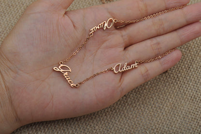 GR35Z9 Custom Name Necklace with 4 Names for Women Personalized Multiple Names Necklace 18k Gold Plated Stainless Steel Initial Pendant Jewelry Gift for Mother Day