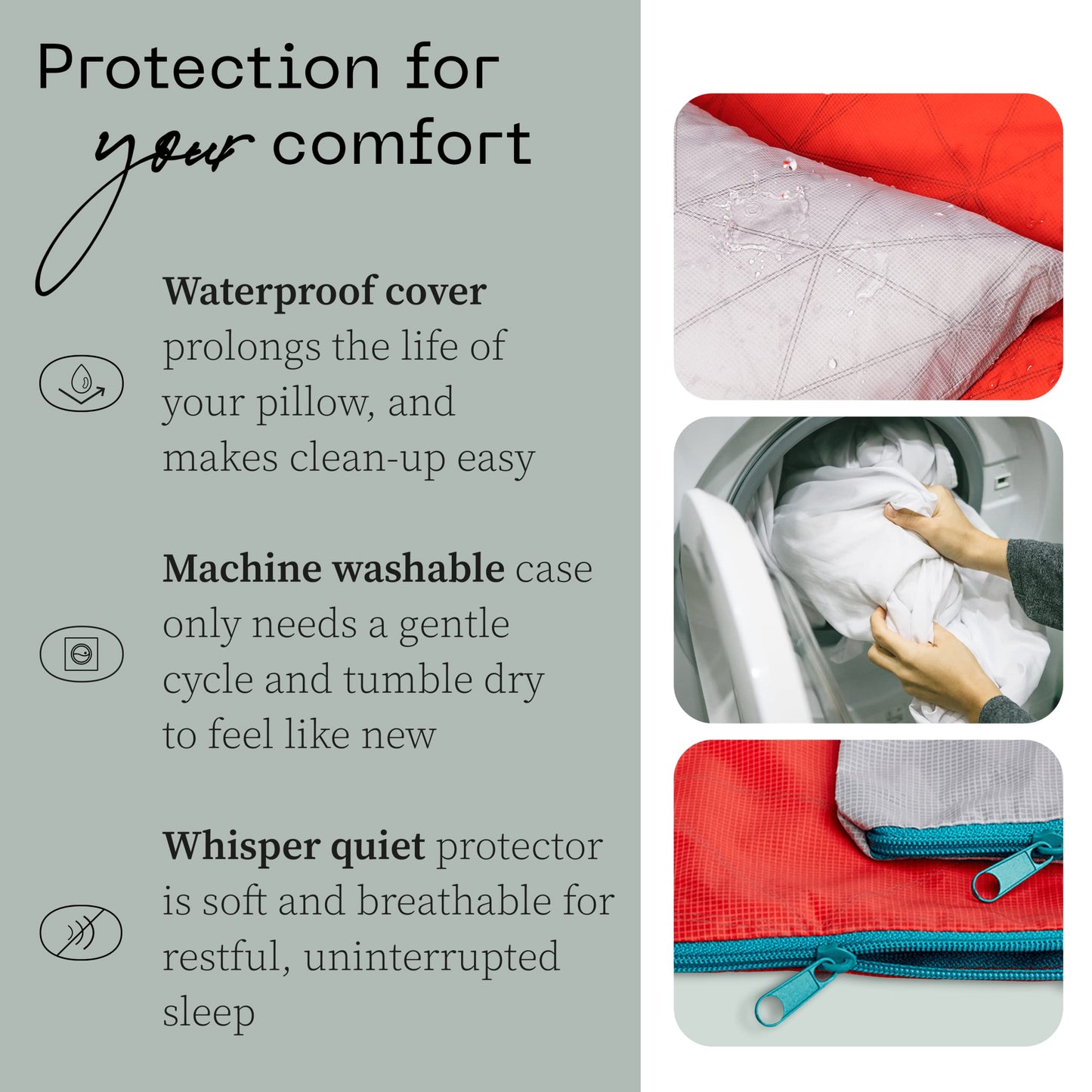 Coop Home Goods Nylon Camping and Travel Pillow Cover, Waterproof Camping Pillow Protector, Zippered Cover, Washable Travel Pillowcase (Grey)