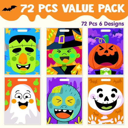 JOYIN 72 Pcs Halloween Goodie Bags with 6 Designed Characters, Trick or Treating Plastic Treat Bags for Kids Party Favors, Treats Party Supplies