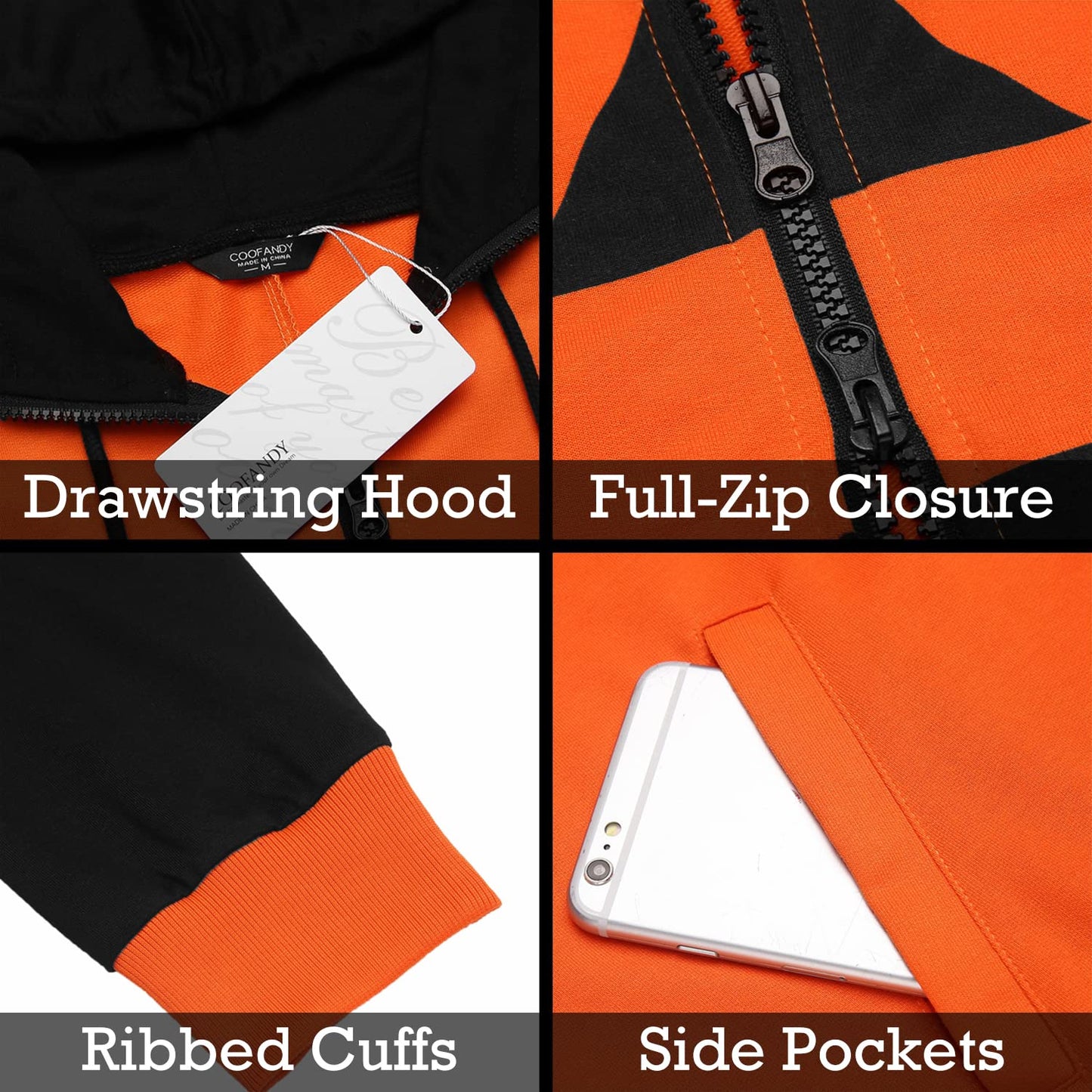 COOFANDY Pumpkin Jumpsuits Halloween Onesie Hooded Romper (Orange Pumpkin XXL)