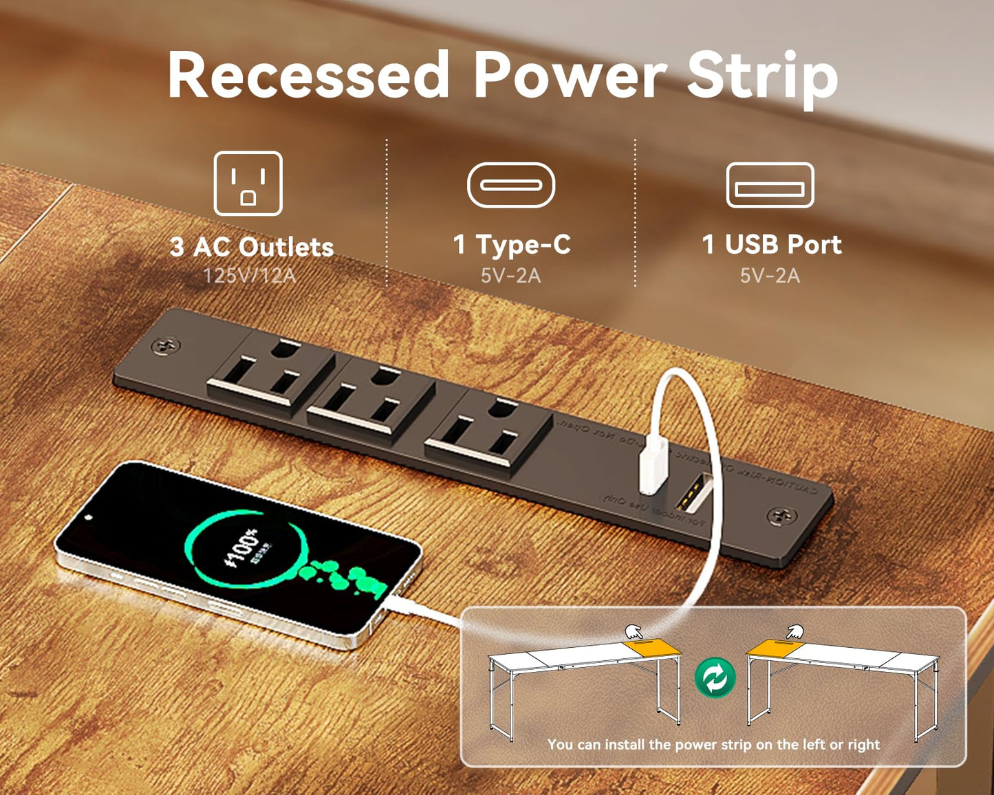 Coleshome 71 Inch Computer Desk with USB Ports, Large Office Desk, Long Study Student Writing Desk, Rustic Brown