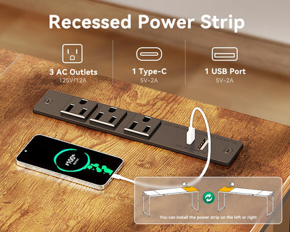 Coleshome 71 Inch Computer Desk with USB Ports, Large Office Desk, Long Study Student Writing Desk, Rustic Brown