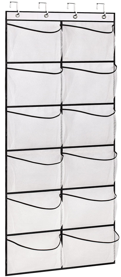 KIMBORA Over The Door Shoe Organizer 12 Large Mesh Pockets Boots Hanging Storage Shoe Rack for Closet White