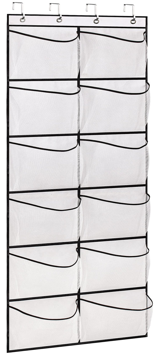 KIMBORA Over The Door Shoe Organizer 12 Large Mesh Pockets Boots Hanging Storage Shoe Rack for Closet White