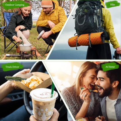 EZYoutdoor 7-in-1 Camping Utensils - Portable Stainless Steel Camping Fork Spoon Knife Set for Hiking, Picnics Outdoor Enthusiasts, and Travel - Essential Survival Utensil Tool Kit