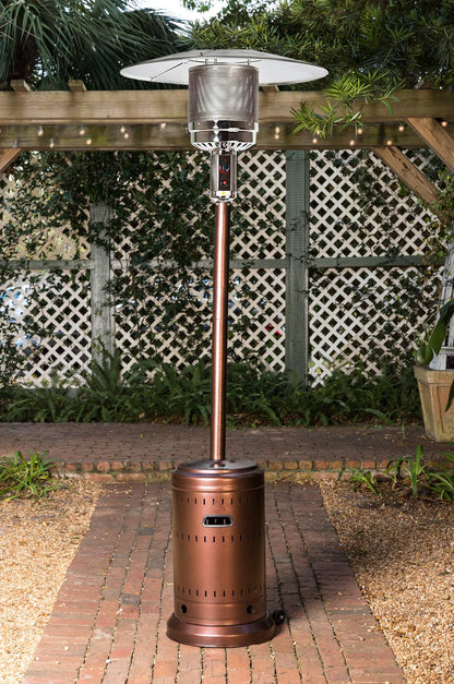 Fire Sense 60485 All Seasons Patio Heater With Wheels 46,000 BTU Output Electronic Ignition System Portable Outdoor Propane Heater Patio Heater – Hammered Bronze