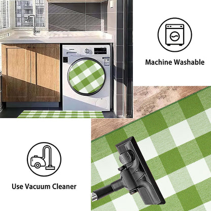Green and White Buffalo Outdoor Rug 24''x51''Checkered Plaid Front Porch Rug Cotton Woven Machine Washable Door Mat Outdoor for Layered Doormat Hello Welcome Door Mat Kitchen Farmhouse Entryway