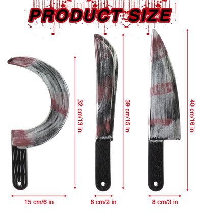 3 Pieces Halloween Knife Fake Knife Halloween Machete Toy Plastic Halloween Butcher Sickle Weapon Prop Halloween Party Decoration